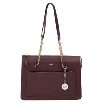 Pre Owned DKNY Burgundy Leather Large Bryant Top Zip Tote