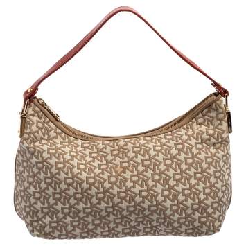Pre Owned Dkny Beige Signature Canvas Baguette Shoulder Bag