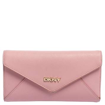 Pre Owned Dkny Pink Saffiano Leather Envelope Flap Wallet