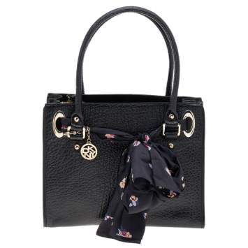 Pre Owned DKNY Black Leather Scarf Tote
