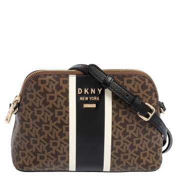 Pre Owned DKNY Beige Signature Coated Canvas Crossbody Bag