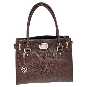 Pre Owned DKNY Brown Grain Leather Tote