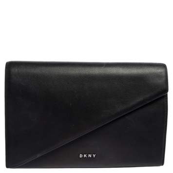 Pre Owned DKNY Black Leather Envelope Clutch