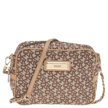 مملوكة مسبقًا DKNY Beige/Brown Signature Canvas and Leather Crossbody Bag