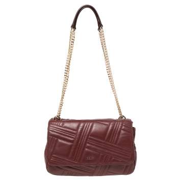 Pre Owned DKNY Burgundy Quilted Leather Flap Chain Shoulder Bag