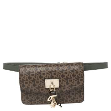 Pre Owned Dkny Brown/Beige PVC Monogram and Leather Trim Belt Bag