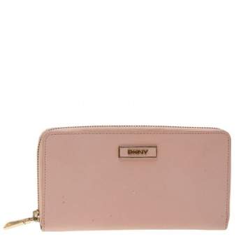 Pre Owned DKNY Pink Leather Zip Around Wallet