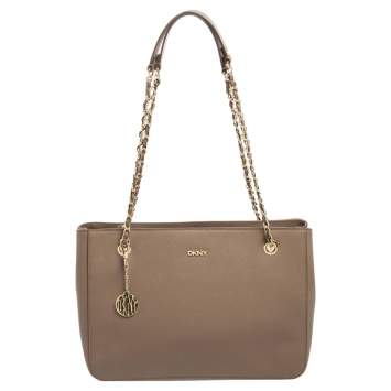 Pre Owned DKNY Grey Saffiano Leather Bryant Park Chain Tote