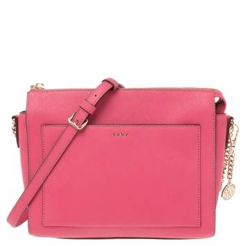 Pre Owned DKNY Pink Leather Ava Zip Crossbody Bag
