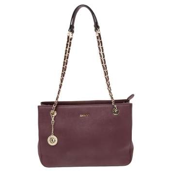 مملوكة مسبقًا Dkny Burgundy Leather Top Zip Tote