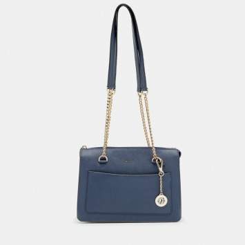 مملوكة مسبقًا DKNY Navy Blue Leather Bryant Zip Top Tote