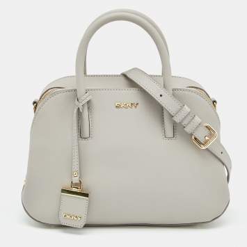 Pre Owned DKNY Light Grey Leather Bryant Park City Zip Satchel