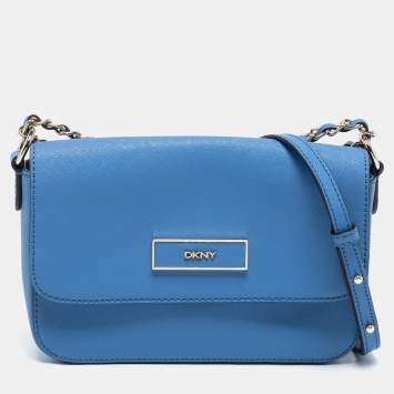 Pre Owned DKNY Blue Leather Robinson Flap Chain Crossbody Bag