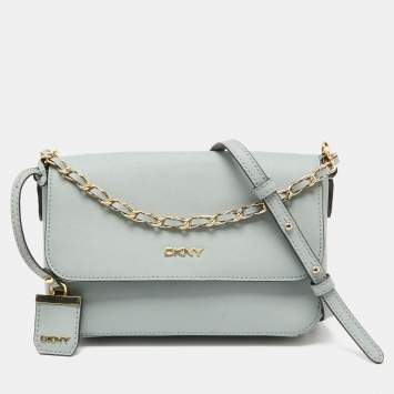 مملوكة مسبقًا Dkny Pale Blue Saffiano Leather Flap Chain Crossbody Bag