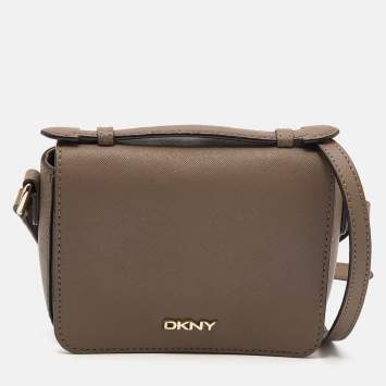 Pre Owned Dkny Taupe Leather Crossbody Bag