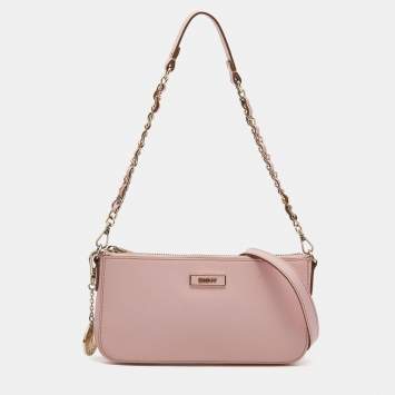 Pre Owned Dkny Pink Leather Bryant Zip Crossbody Bag