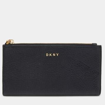 Pre Owned Dkny Black Leather Zip Bifold Wallet
