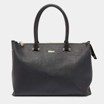Pre Owned DKNY Black Saffiano Leather Bryant Park Zip Tote