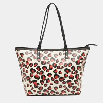 Pre Owned Dkny Black/Red Leopard Print Coated Canvas Zip Tote