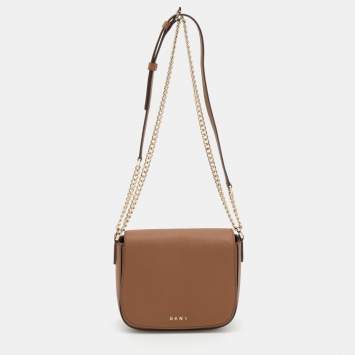 Pre Owned DKNY Brown Leather Chain Crossbody Bag
