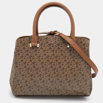 Pre Owned DKNY Brown Signature Coated Canvas and Leather Satchel