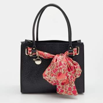 Pre Owned DKNY Black Textured Leather Scarf Tote