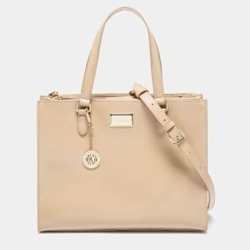 Pre Owned DKNY Beige Glossy Leather Double Zip Tote