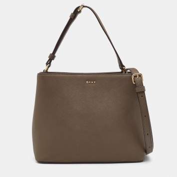 Pre Owned DKNY Olive Green Leather Bryant Bucket Bag
