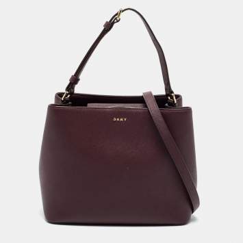 Pre Owned DKNY Burgundy Leather Bucket Bag