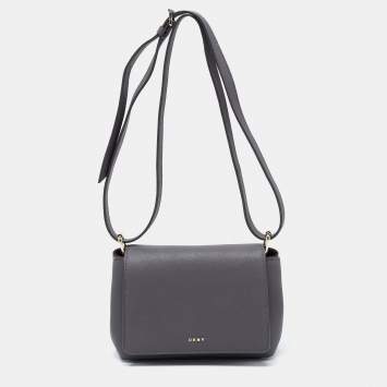 Pre Owned DKNY Grey Saffiano Leather Robinson Flap Crossbody Bag