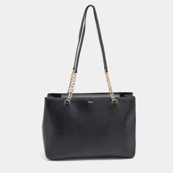 مملوكة مسبقًا DKNY Black Leather Magnetic Flap Chain Tote