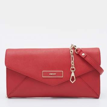 Pre Owned DKNY Red Leather Envelope Shoulder Bag