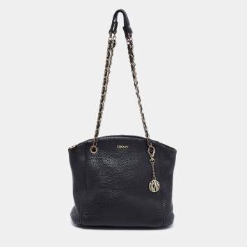 Pre Owned DKNY Black Leather Chain Shoulder Bag