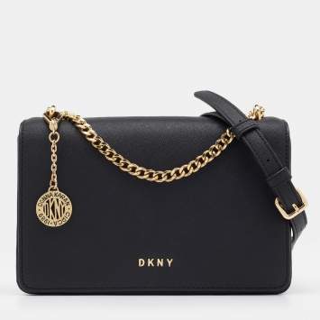 مملوكة مسبقًا Dkny Black Leather Chain Crossbody Bag