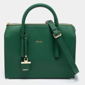 Pre Owned DKNY Green Leather Zip Satchel
