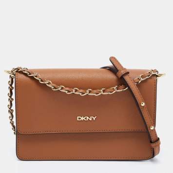 Pre Owned DKNY Brown Leather Chain Crossbody Bag