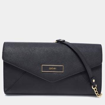 Pre Owned DKNY Black Saffiano Leather Envelope Flap Clutch