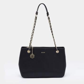 Pre Owned DKNY Black Saffiano Leather Bryant Park Chain Tote