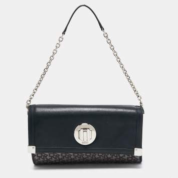Pre Owned DKNY Black Canvas and Leather Flap Crossbody Bag