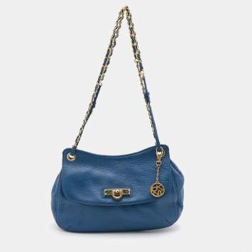 Pre Owned DKNY Blue Leather Flap Shoulder Bag