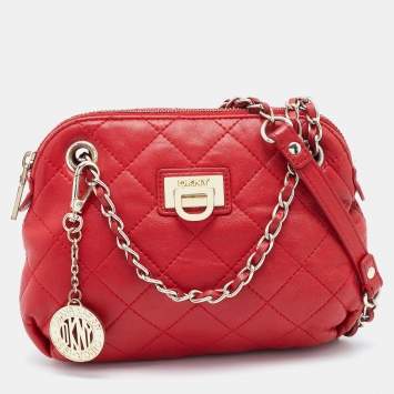 Pre Owned DKNY Red Quilted Leather Shoulder Bag