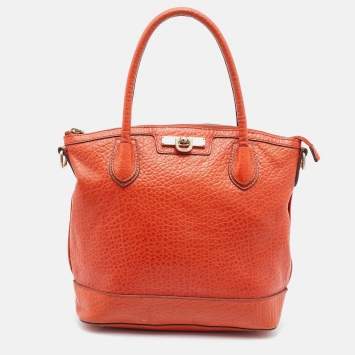 Pre Owned DKNY Orange Leather Top Zip Tote