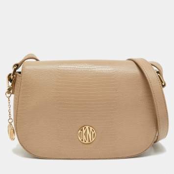 Pre Owned Dkny Beige Embossed Leather Crossbody Bag