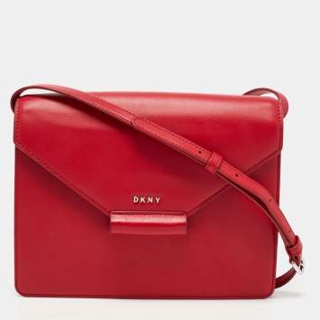 Pre Owned DKNY Red Leather Envelope Flap Shoulder Bag