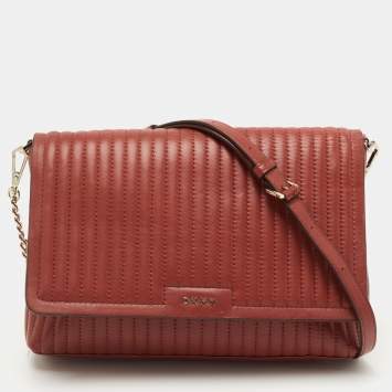 Pre Owned DKNY Brown Brique Quilted Leather Gansevoort Flap Shoulder Bag