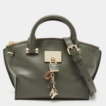 Pre Owned DKNY Fatigue Green Leather Elissa Shoulder Bag