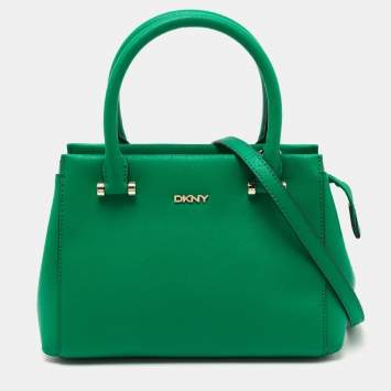 Pre Owned DKNY Green Leather Dona Karan Zip Tote