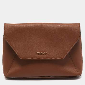 Pre Owned DKNY Brown Leather Envelope Strap Pouch