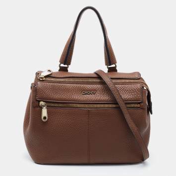 Pre Owned DKNY Brown Leather Top Zip Satchel