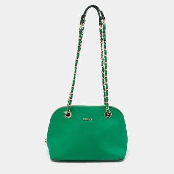 Pre Owned Dkny Green Leather Dome Chain Shoulder Bag